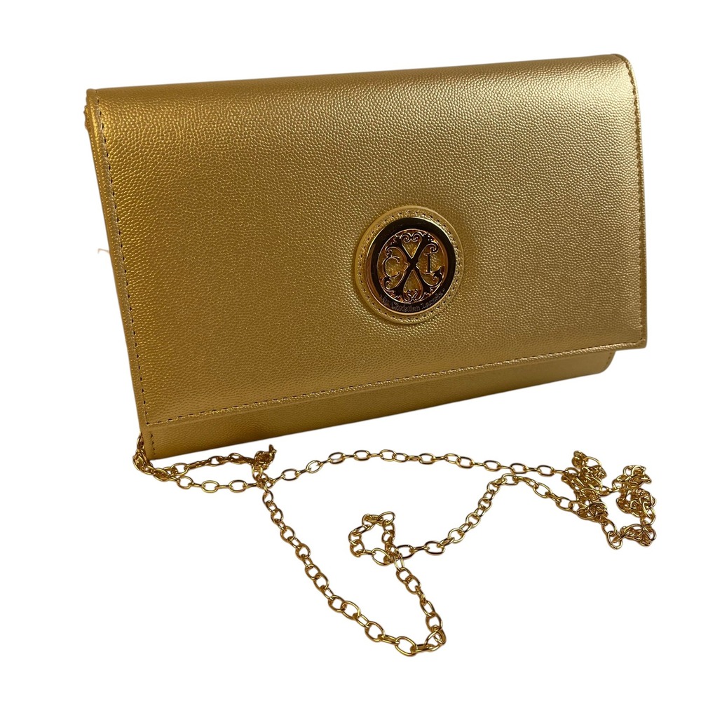 CXL by Christian Lacroix Paris Caviar Clutch Gold With Detachable Chain NWT